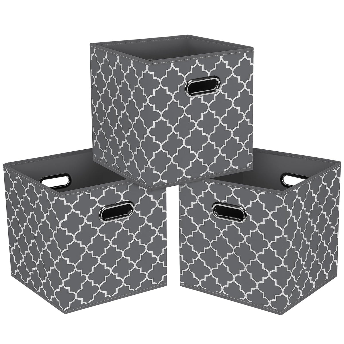 Fabric Cloth Storage Bins,Cube Organizer with Dual Handles Foldable Baskets for Home Bedroom,Set of 3, Black