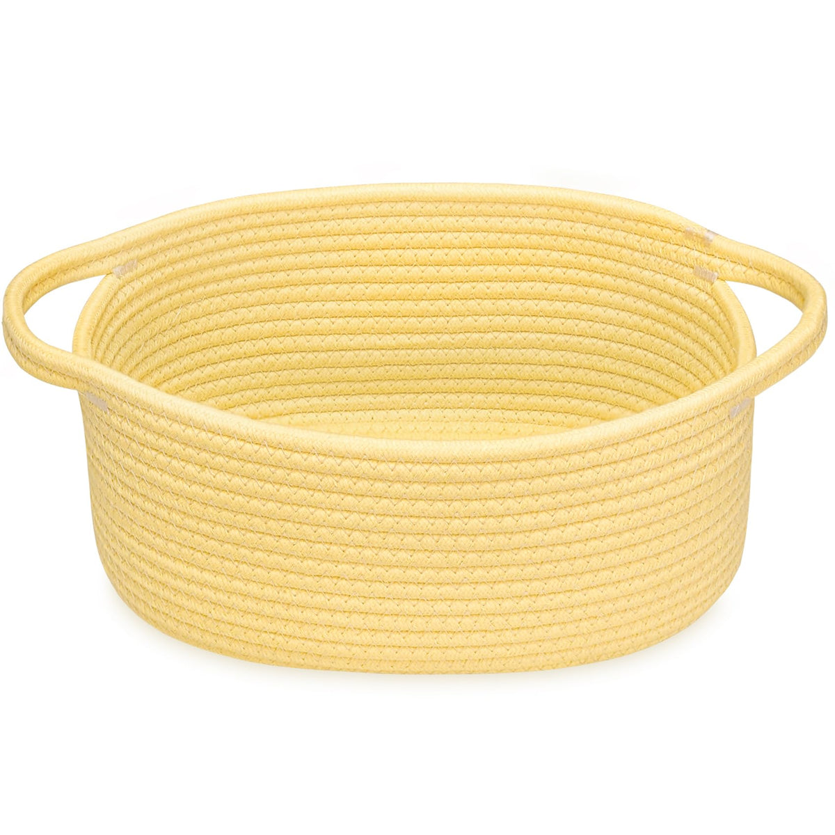 ABenkle Small Basket with Handles, Boho Decorative Rope Woven Dog Cat Toy Storage Bin Shelf Storage Organizer, Easter Christmas Gift Basket, 12"x8"x5", White