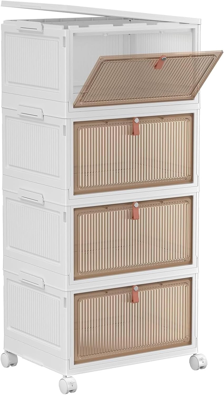 YFXCVSL 4 Tier Plastic Storage Bins with Lid 32QT, Stackable Storage Bins