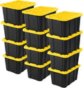 Sterilite Industrial Storage Tote with Lids for Garage, 27 Gallon, 12-Pack