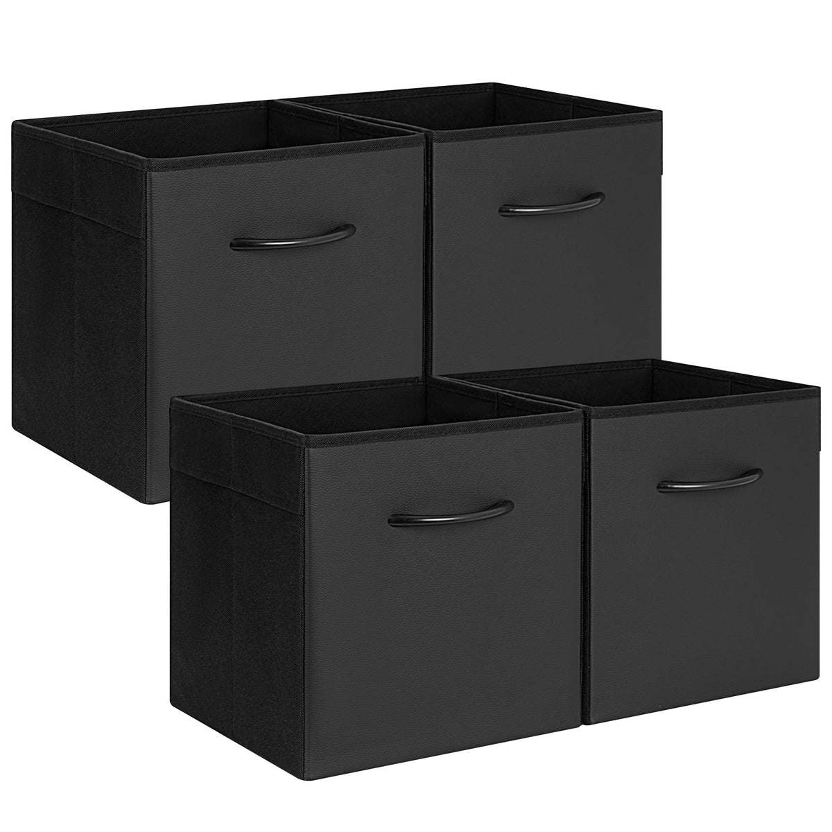 StorageWorks Black Storage Bins, Leather Storage Baskets, Large, 4-Pack