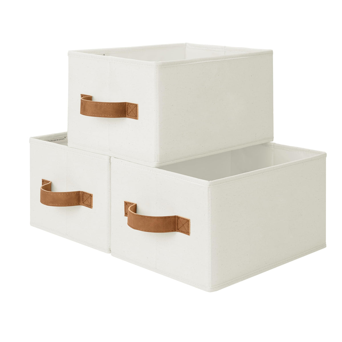 StorageWorks Shelf Organizer Bins, Beige Stripes, 3-Pack, Large