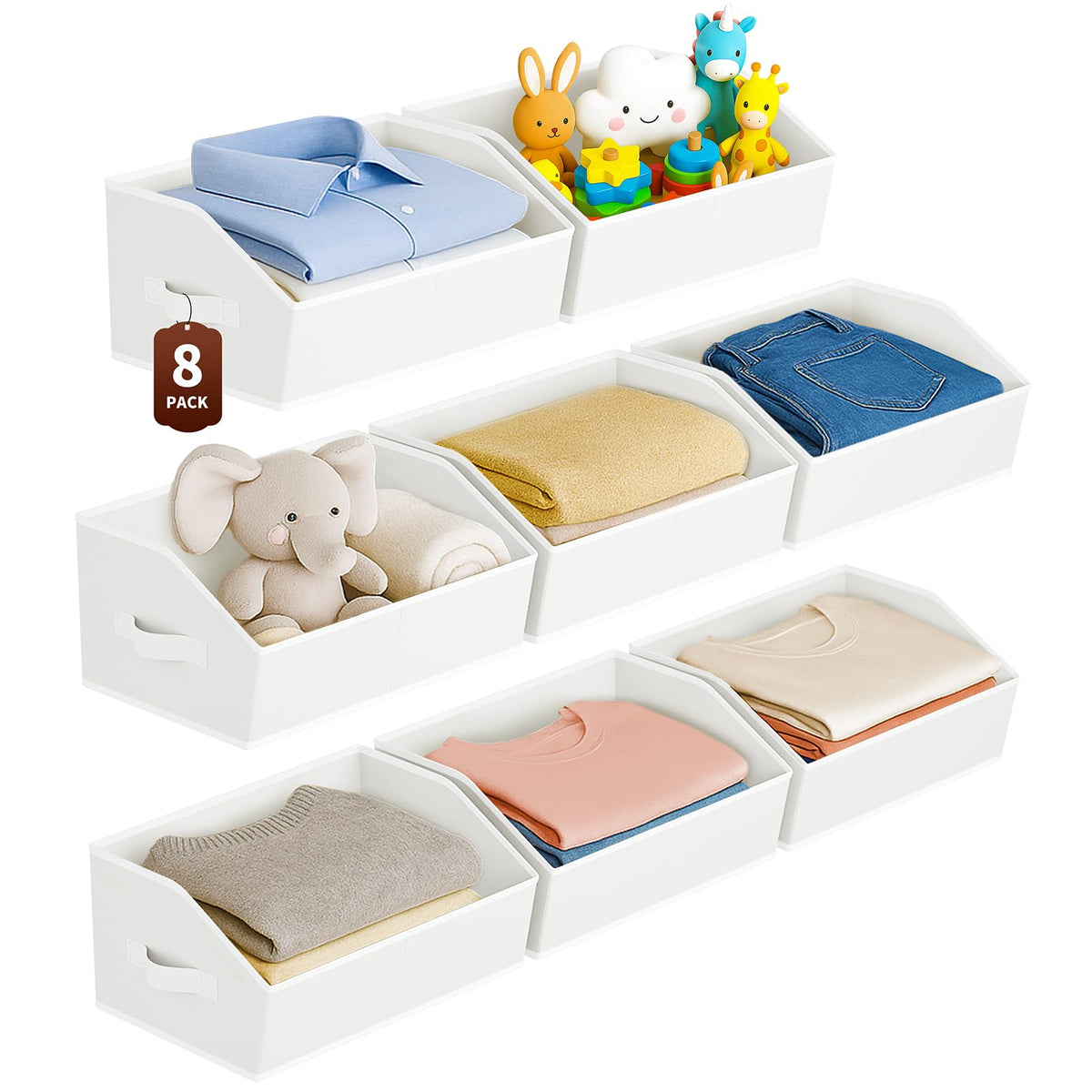 Homsorout Large Closet Organizers and Storage Bins - 8 Pack Trapezoid Storage Baskets for Shelves, Foldable Fabric Baskets with Handles Ideal for Closet, Basket, Wardrobe and Shelf Storage, Beige