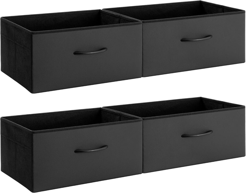 StorageWorks Black Storage Bins, Leather Storage Baskets, Large, 4-Pack