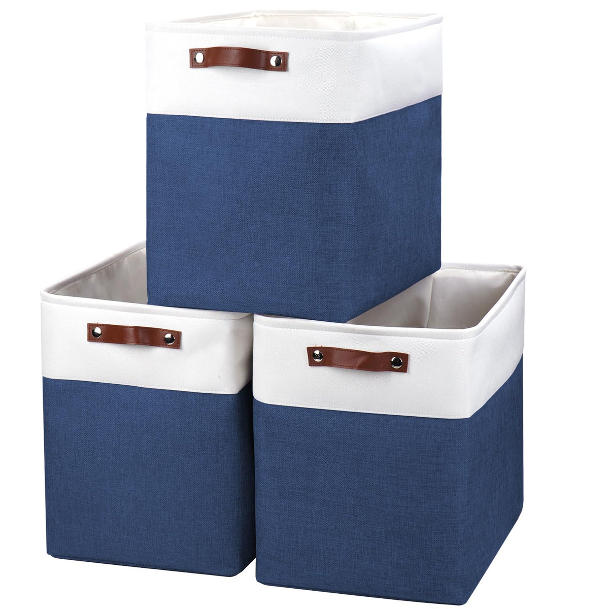 Bagnizer Storage Bins Large Fabric Storage Baskets for Shelves 3 Pack, Decorative Linen Closet Baskets with Handles for Organizing, Shelf, Clothes, Home, Office, 15x11x9.5Inches (Grey&White)