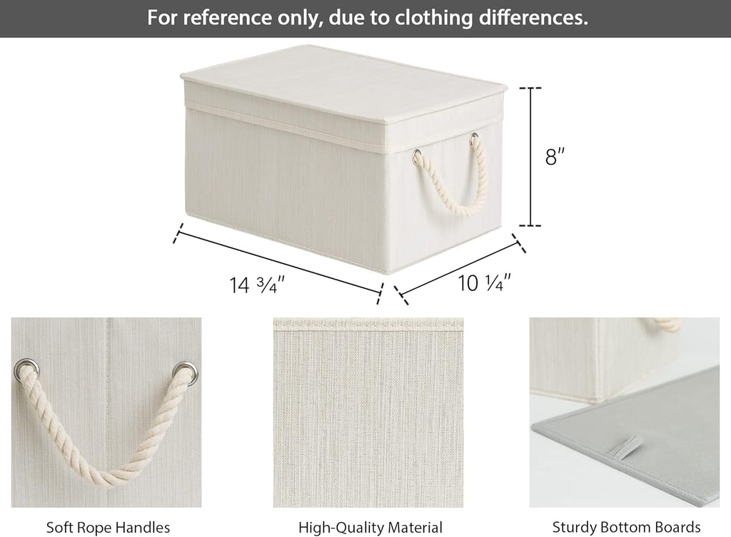 StorageWorks Storage Bins with Lids, Fabric Boxes for Closet, Slub White