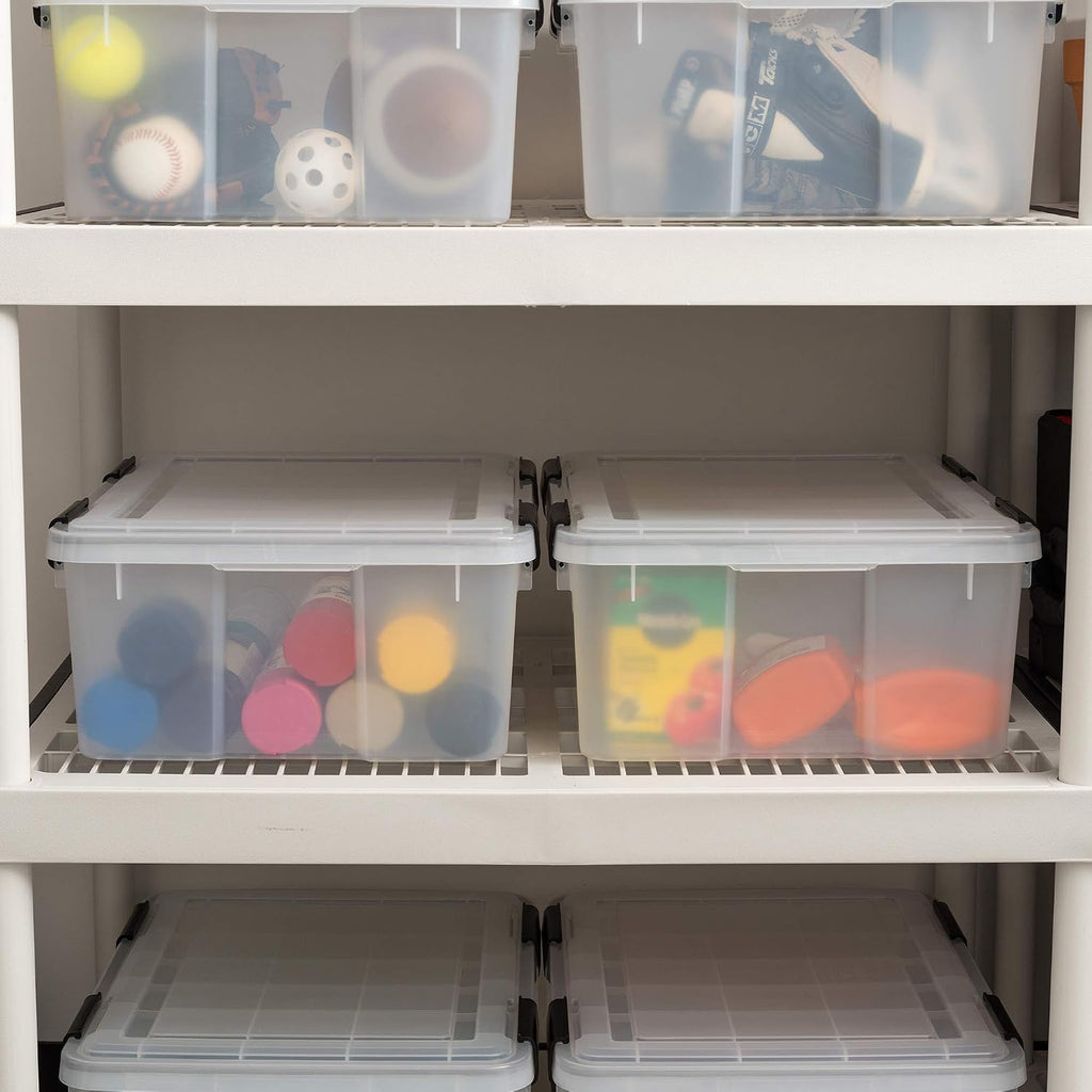 IRIS USA 6-Pack 31 Qt Storage Bins with Gasket Lids, Clear/Black