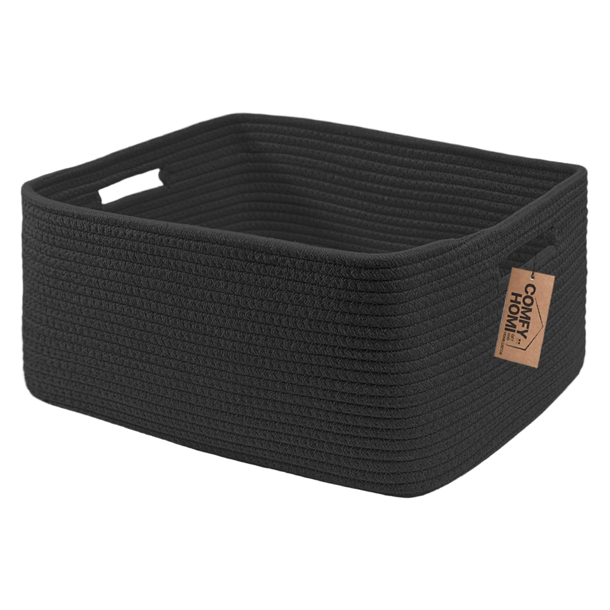 COMFY-HOMI Cotton Rope Woven Basket with Handles for Shelves,Toys,Book, Cloth Storage Baskets Bin for Organizing- 1 PCSToy Decorative Organizer for Living Room, Bathroom