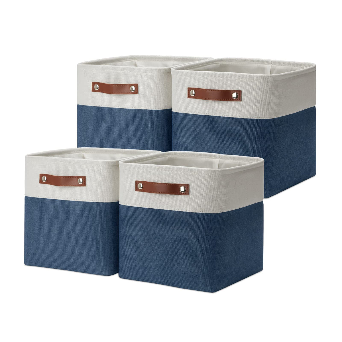 DULLEMELO Fabric Storage Bins for Laundry, Home, Foldable Storage Baskets for Shelves, Toys, Collapsible Storage Bins for Office, Closet,Bedroom(White&Khaki,L-15"x11"x9.5",4-Pack)