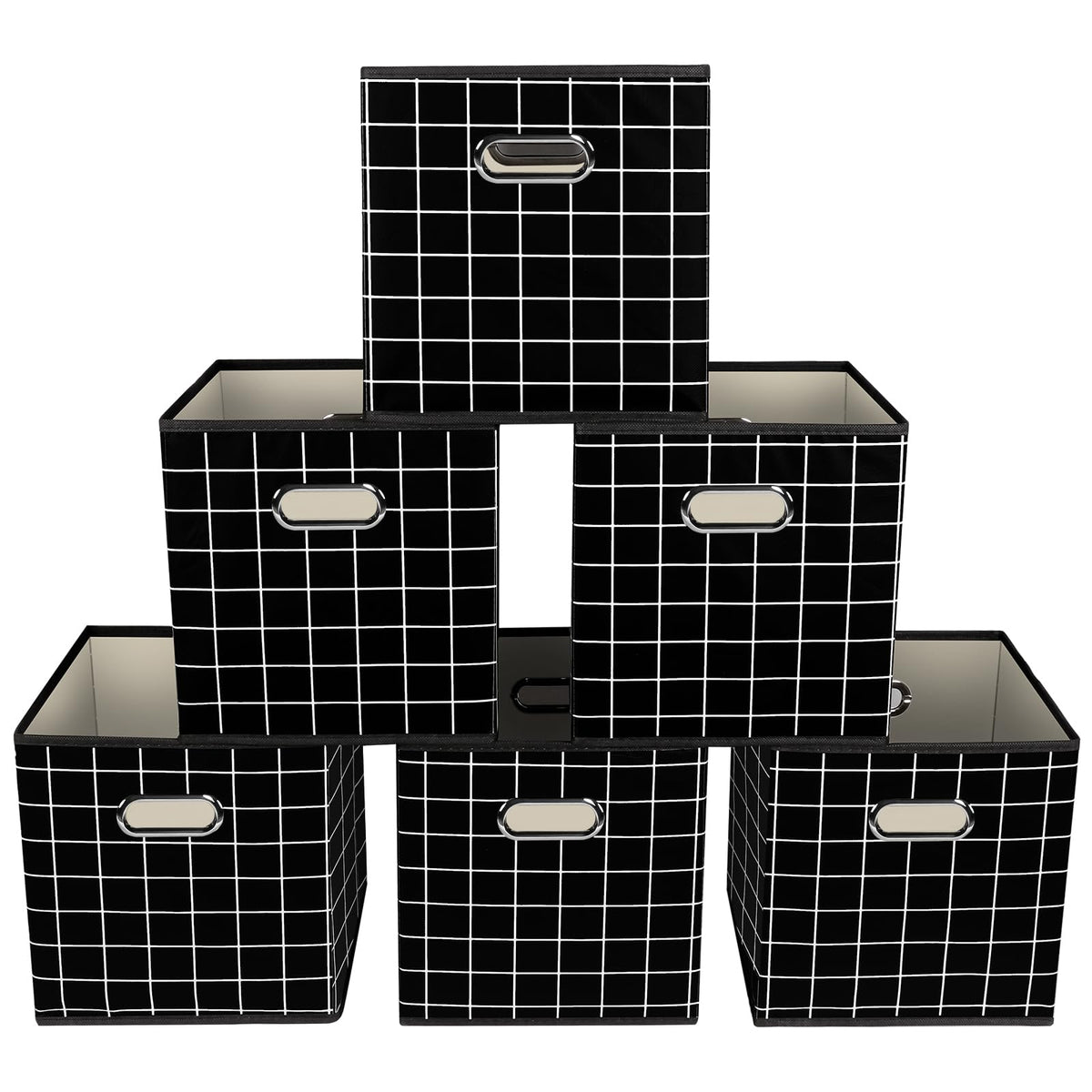 Yunkeeeper storage bins Cubes, Fabric Cube Organizer with Handle, Foldable Cube Bins for Cloth or Accessary Storage, 11x11x11, Set of 3,(Gray)