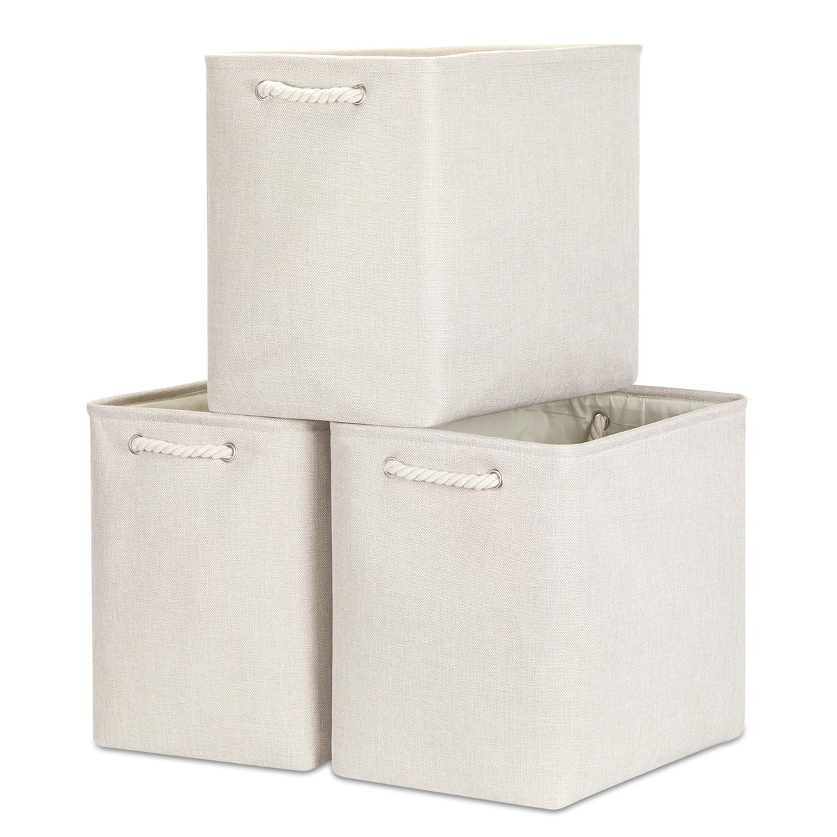 Bidtakay Baskets Set of 3 Storage Baskets for Organizing Large Fabric Storage Bins for Shelves Decorative Canvas Bins Collapsible Empty Baskets for Closet,Nursery,Clothes,Toys,Shoes(White&Grey)