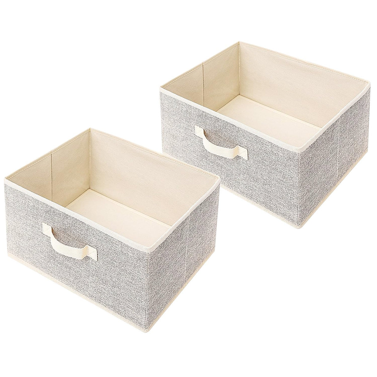 Storage Baskets, 11-Inch Woven Fabric Bins, Storage Cubes with Reinforced Handles, Organizer Bins for Closet Shelves, Foldable, for Toys, Clothes, Natural Beige (3PCS/Beige-11*11*7.8inch)