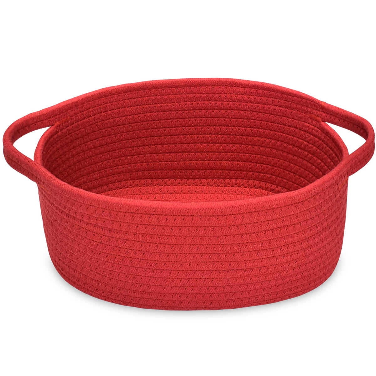 ABenkle Small Basket with Handles, Boho Decorative Rope Woven Dog Cat Toy Storage Bin Shelf Storage Organizer, Easter Christmas Gift Basket, 12"x8"x5", White