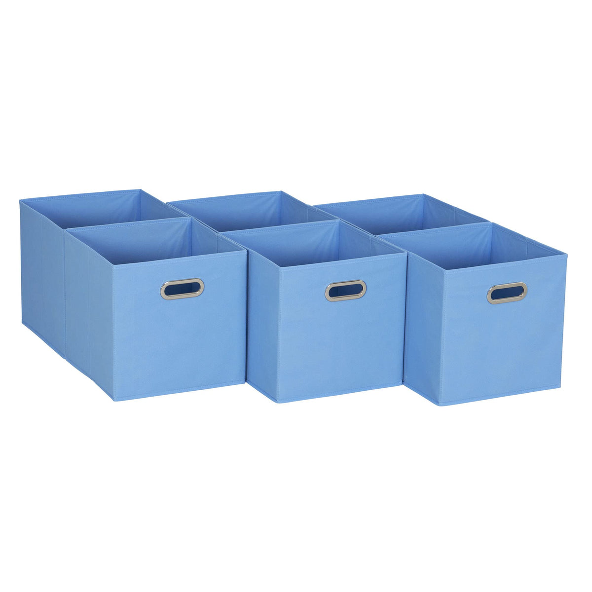 Household Essentials Foldable Fabric Storage Bins 6 Piece Set, Strong Poly-Woven Fabric, Sturdy Chipboard Sides, Grommet Front Handle, Stackable, Classic Design, Black