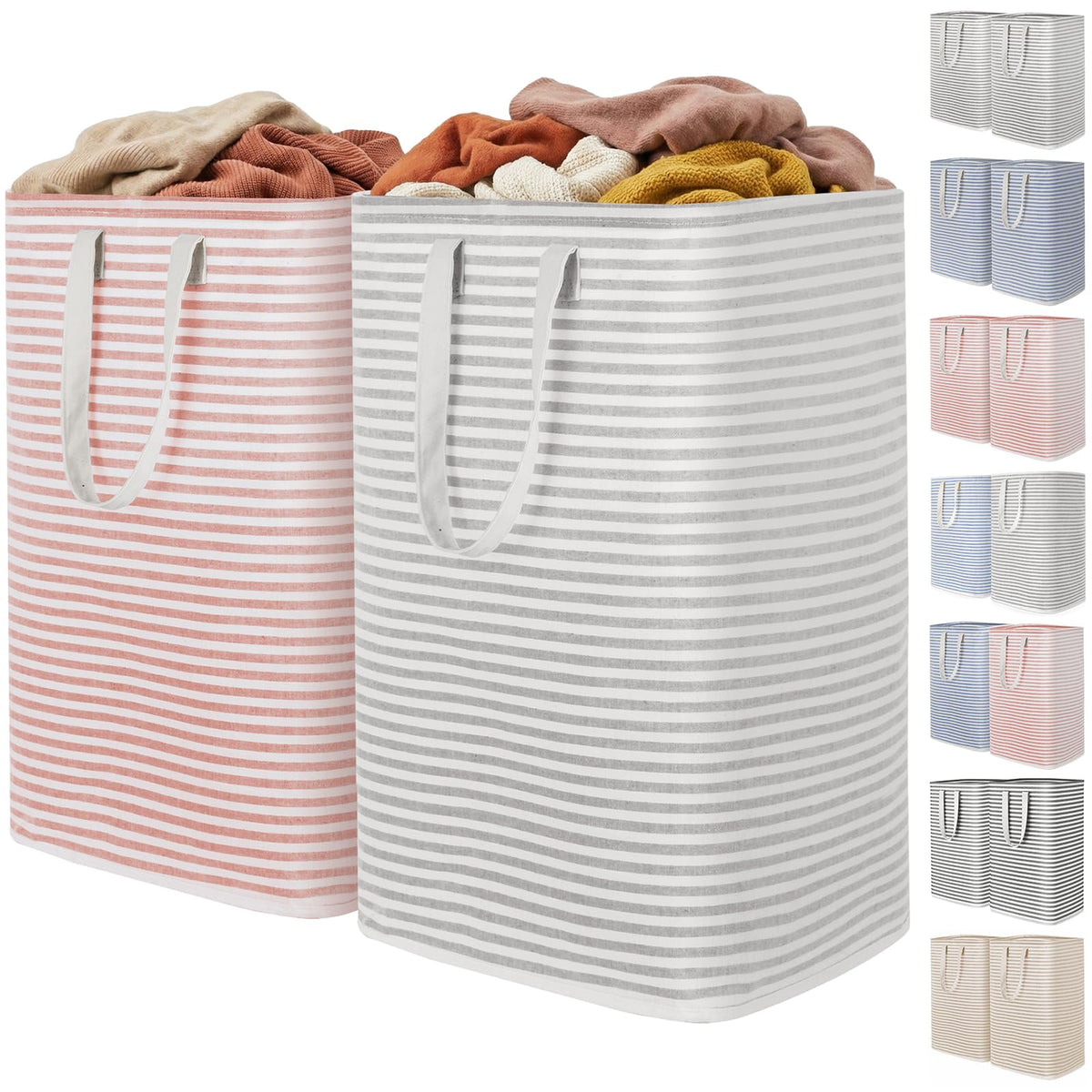 Lifewit 80L Large Laundry Baskets, 2 Pack, Reinforced Handles, Grey