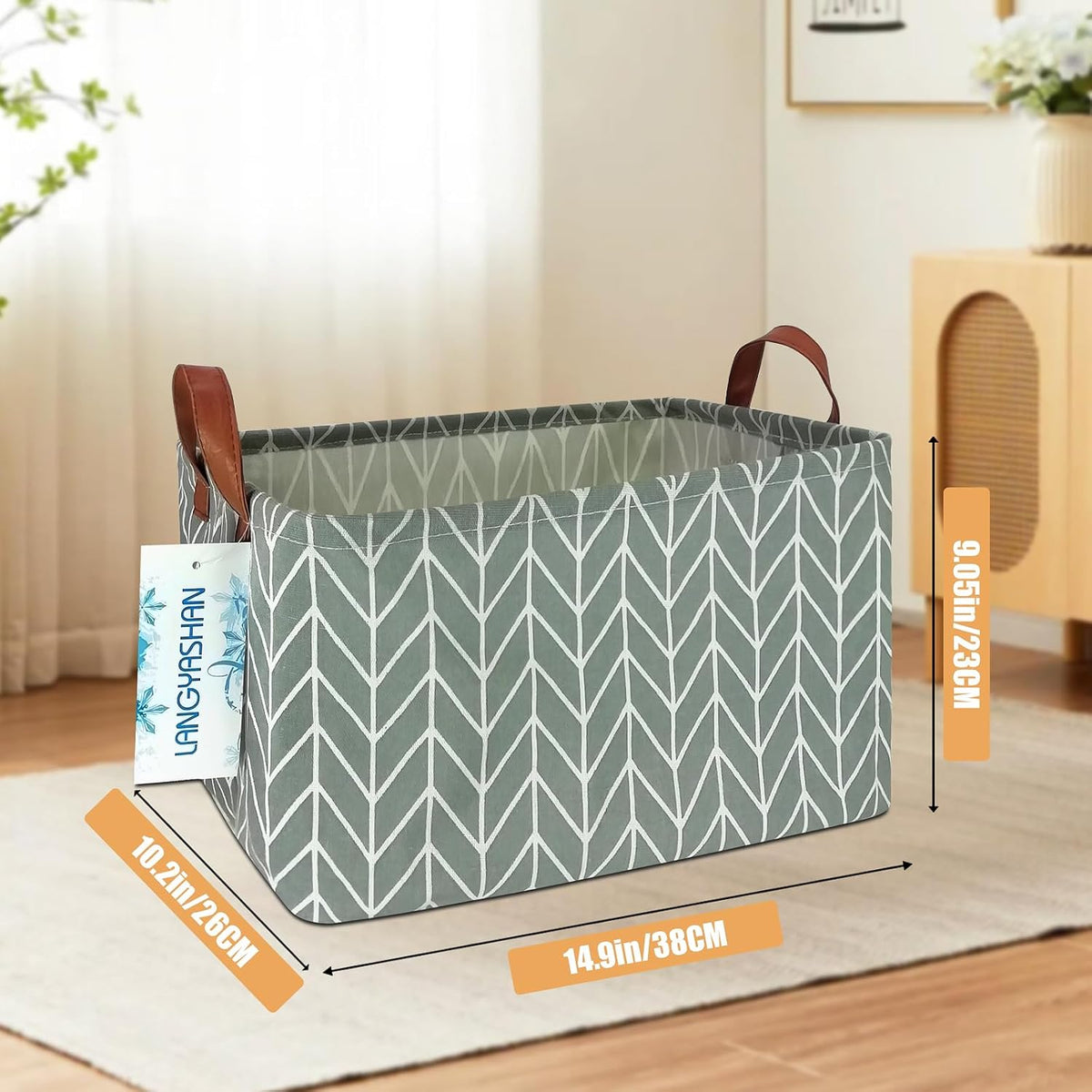 Rectangular Collapsible Grey Point Storage Basket Nursery Organizer