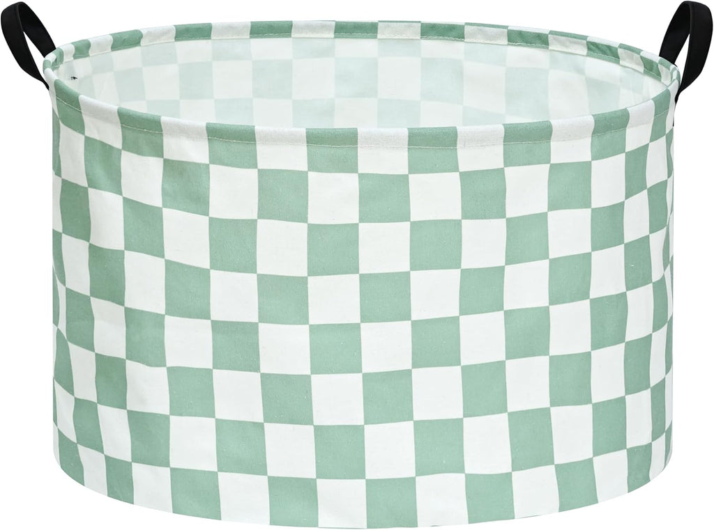 MAIZMZ Sage Checkered Storage Basket Extra Large 80L Kids Hamper Baby Laundry Basket Waterproof Toys Car Organizer Collapsible Canvas for Home/Dorm/Pet/Office/Closet/Shelf/Gift Baskets