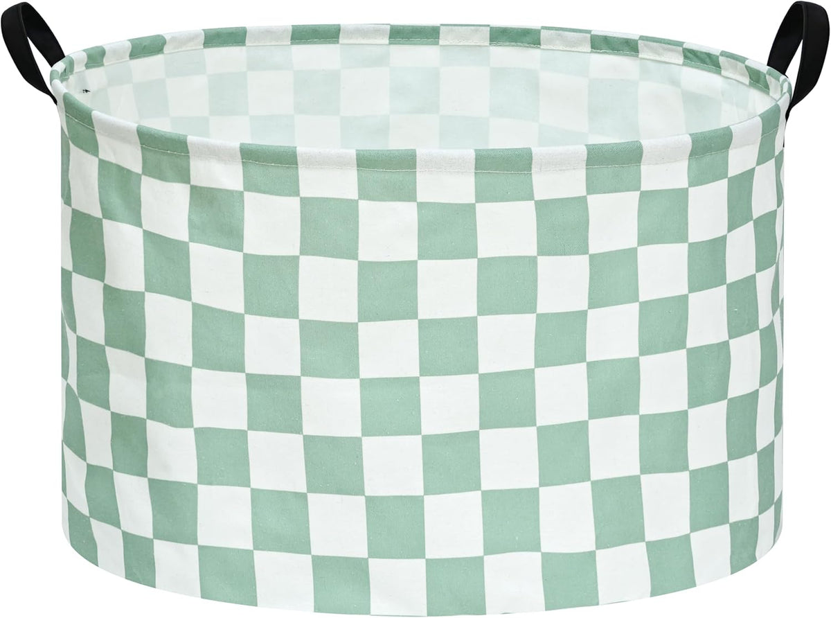 MAIZMZ Sage Checkered Storage Basket Extra Large 80L Kids Hamper Baby Laundry Basket Waterproof Toys Car Organizer Collapsible Canvas for Home/Dorm/Pet/Office/Closet/Shelf/Gift Baskets