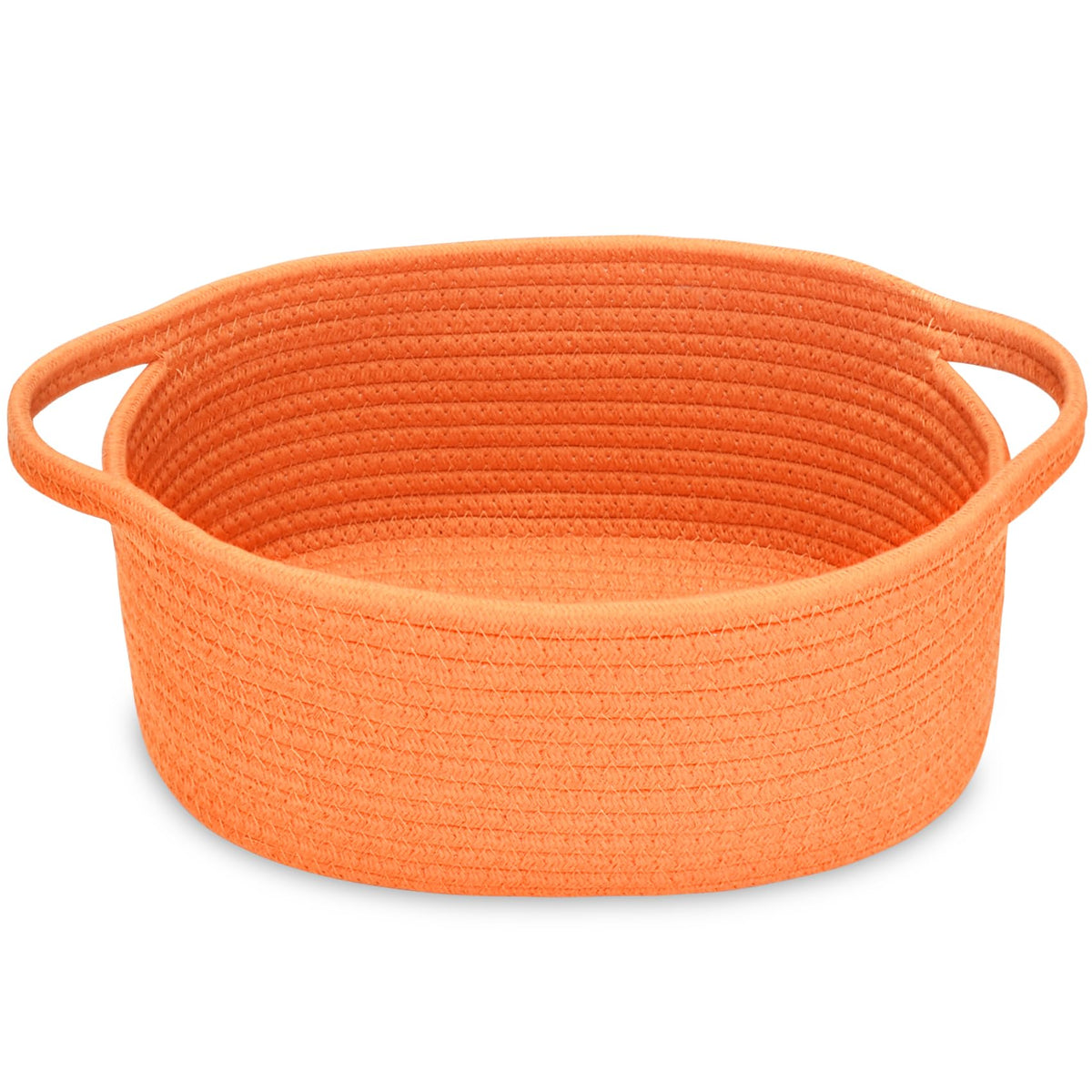 ABenkle Small Basket with Handles, Boho Decorative Rope Woven Dog Cat Toy Storage Bin Shelf Storage Organizer, Easter Christmas Gift Basket, 12"x8"x5", White