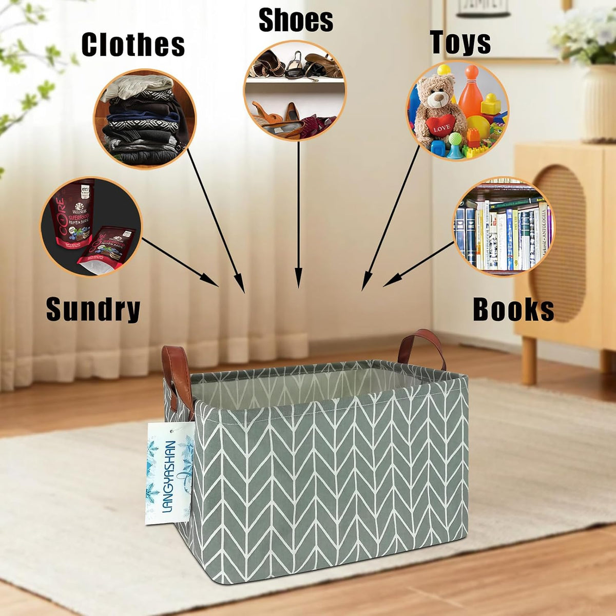 Rectangular Collapsible Grey Point Storage Basket Nursery Organizer