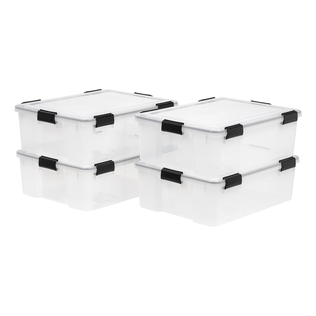IRIS USA 6-Pack 31 Qt Storage Bins with Gasket Lids, Clear/Black