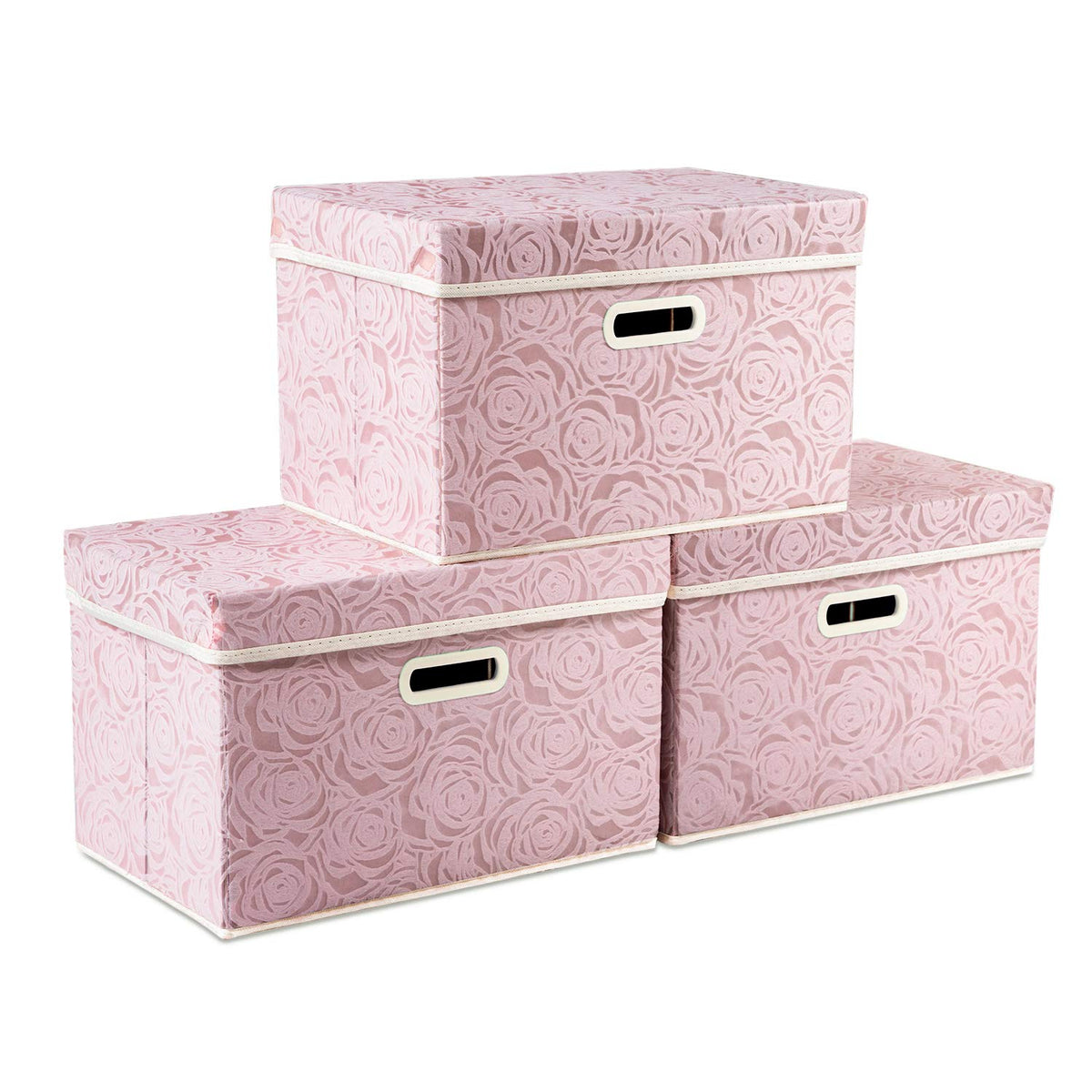 PRANDOM Larger Collapsible Storage Cubes with Lids Fabric Decorative Storage Bins Boxes Organizer Containers Baskets with Cover Handles for Bedroom Closet Living Room Blue 17.7x11.8x11.8 Inch 3 Pack
