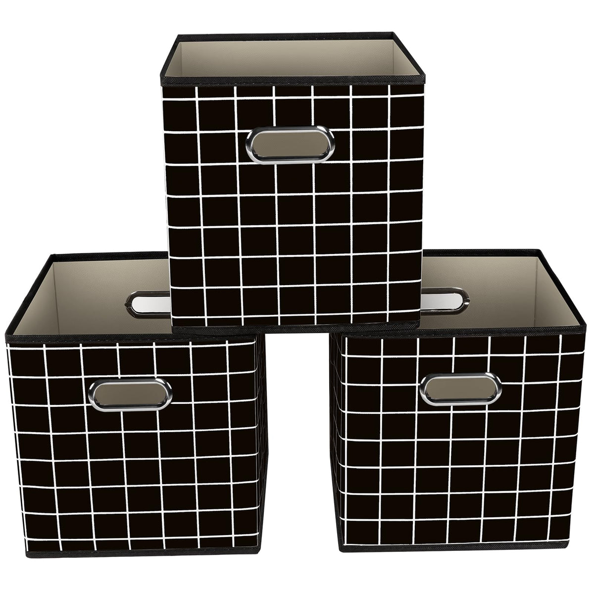 Yunkeeeper storage bins Cubes, Fabric Cube Organizer with Handle, Foldable Cube Bins for Cloth or Accessary Storage, 11x11x11, Set of 3,(Gray)