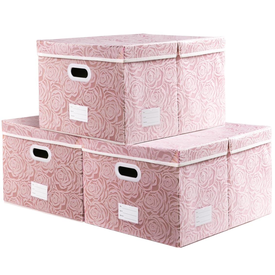 PRANDOM Larger Collapsible Storage Cubes with Lids Fabric Decorative Storage Bins Boxes Organizer Containers Baskets with Cover Handles for Bedroom Closet Living Room Blue 17.7x11.8x11.8 Inch 3 Pack