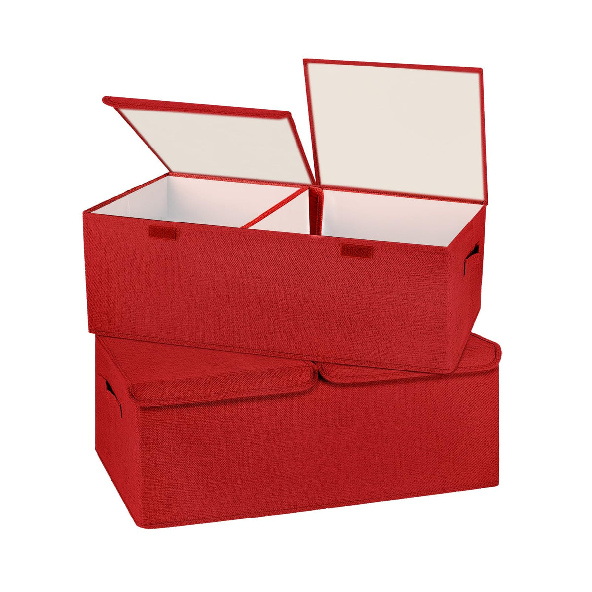 2 Pack Large Linen Fabric Collapsible Storage Bins with Lid and Handles, Washable Storage Box Baskets Cube with Removable Divider for Bedroom,Closet,Office,Living Room,Nursery (Black, Large)