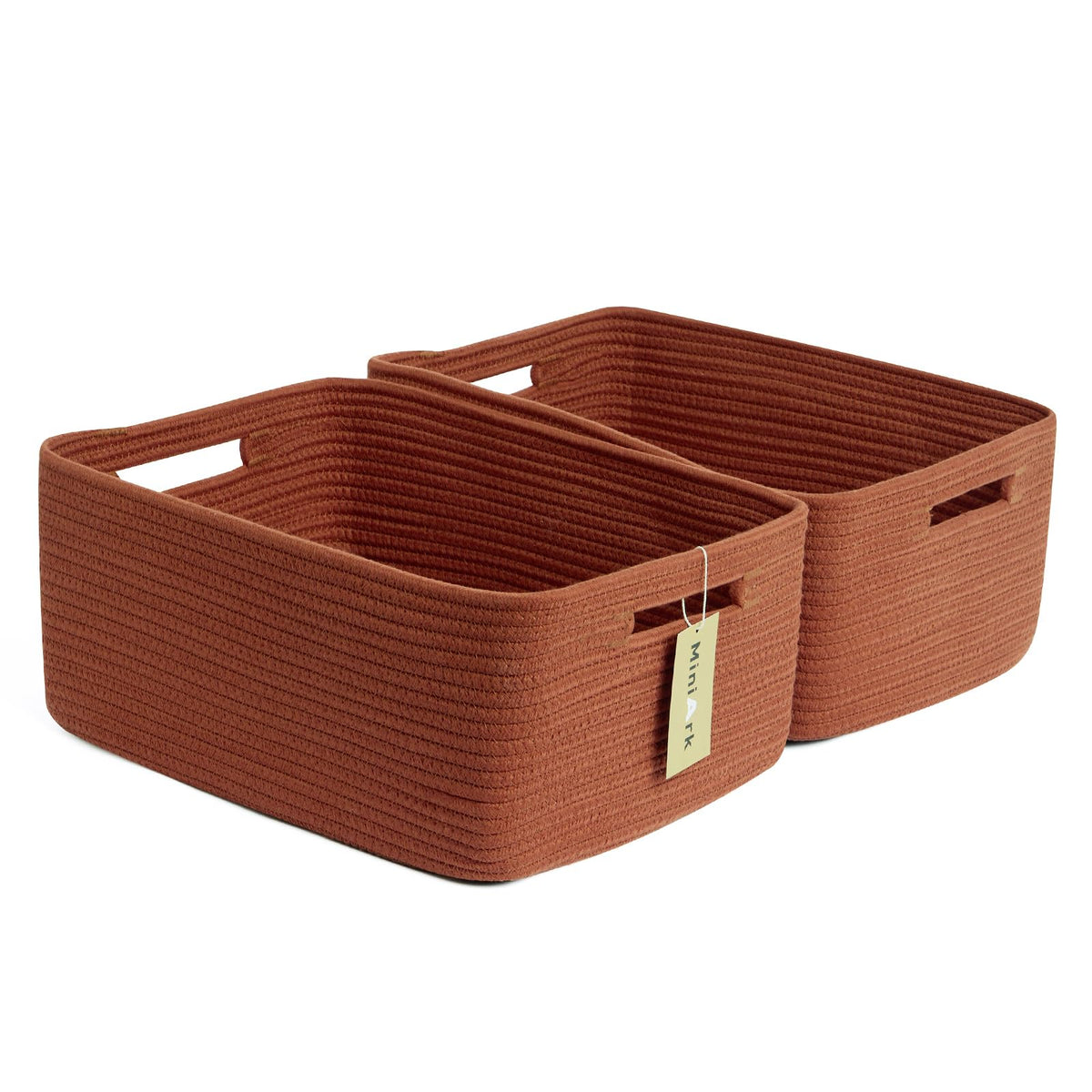 MiniArk Large Storage Baskets for Shelves, 17 x 13 x 7.5” Closet Organizers Bins for Clothes Blanket Towels, Baby Nursery, Toy Baskets Box, Woven Rope Baskets, 2 Packs Gradient Brown