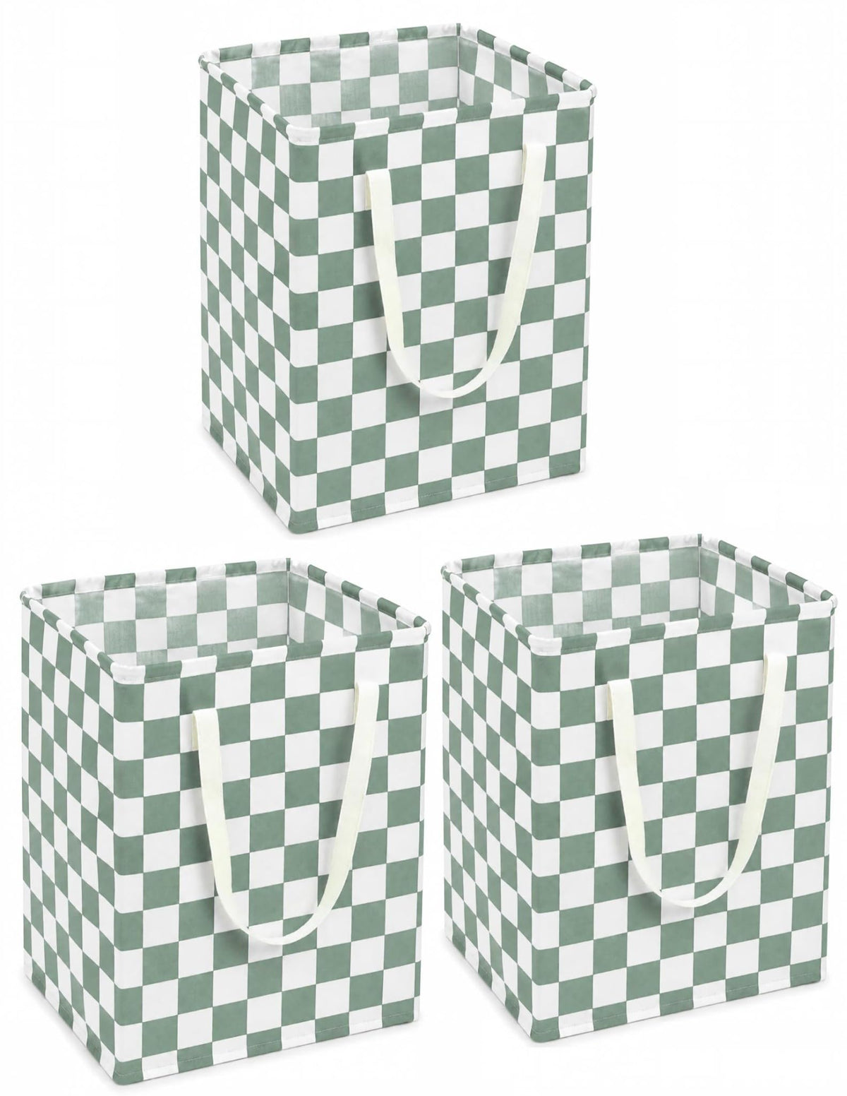 MAIZMZ Sage Checkered Storage Basket Extra Large 80L Kids Hamper Baby Laundry Basket Waterproof Toys Car Organizer Collapsible Canvas for Home/Dorm/Pet/Office/Closet/Shelf/Gift Baskets