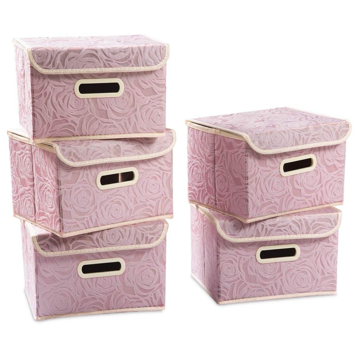 PRANDOM Larger Collapsible Storage Cubes with Lids Fabric Decorative Storage Bins Boxes Organizer Containers Baskets with Cover Handles for Bedroom Closet Living Room Blue 17.7x11.8x11.8 Inch 3 Pack