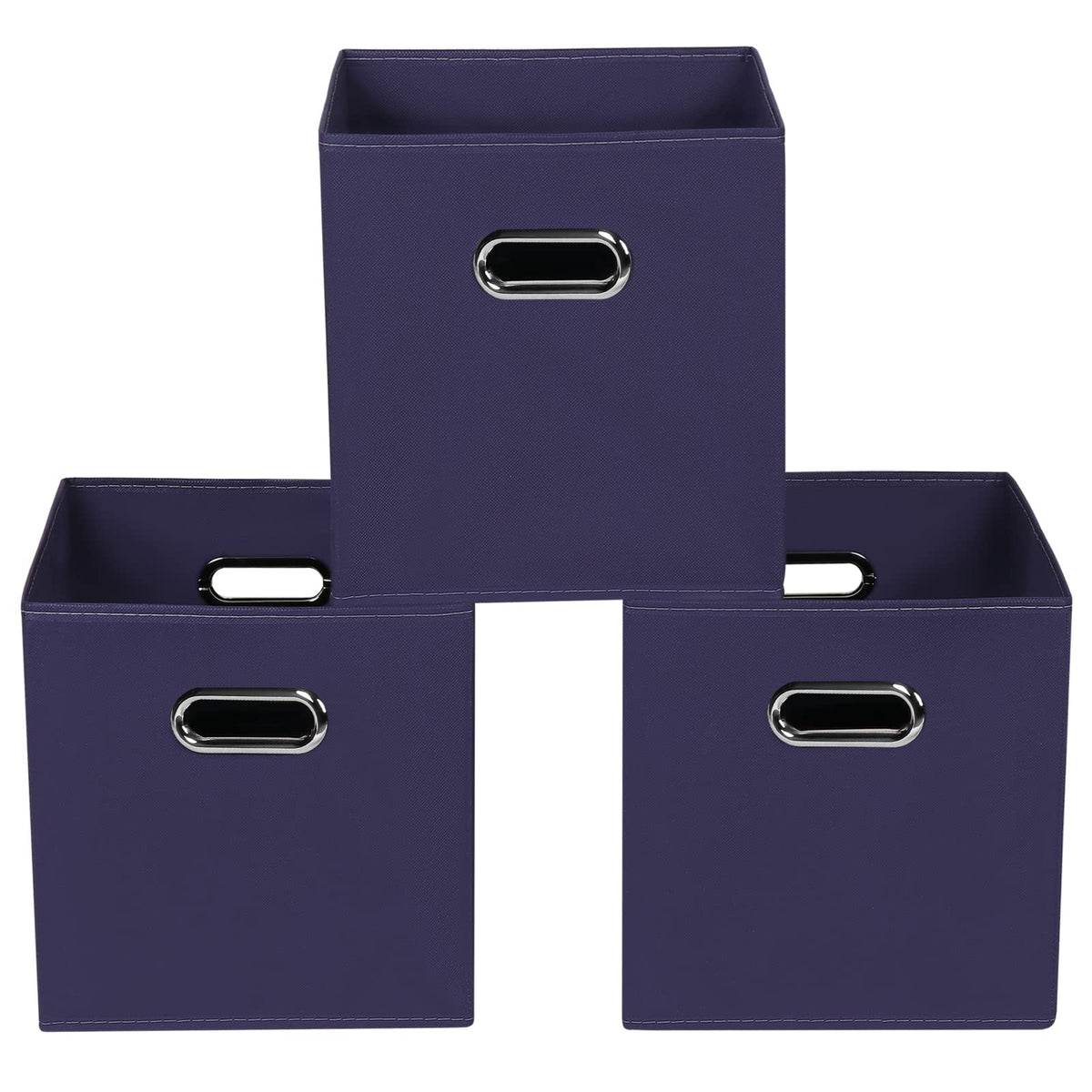 Yunkeeeper storage bins Cubes, Fabric Cube Organizer with Handle, Foldable Cube Bins for Cloth or Accessary Storage, 11x11x11, Set of 3,(Gray)