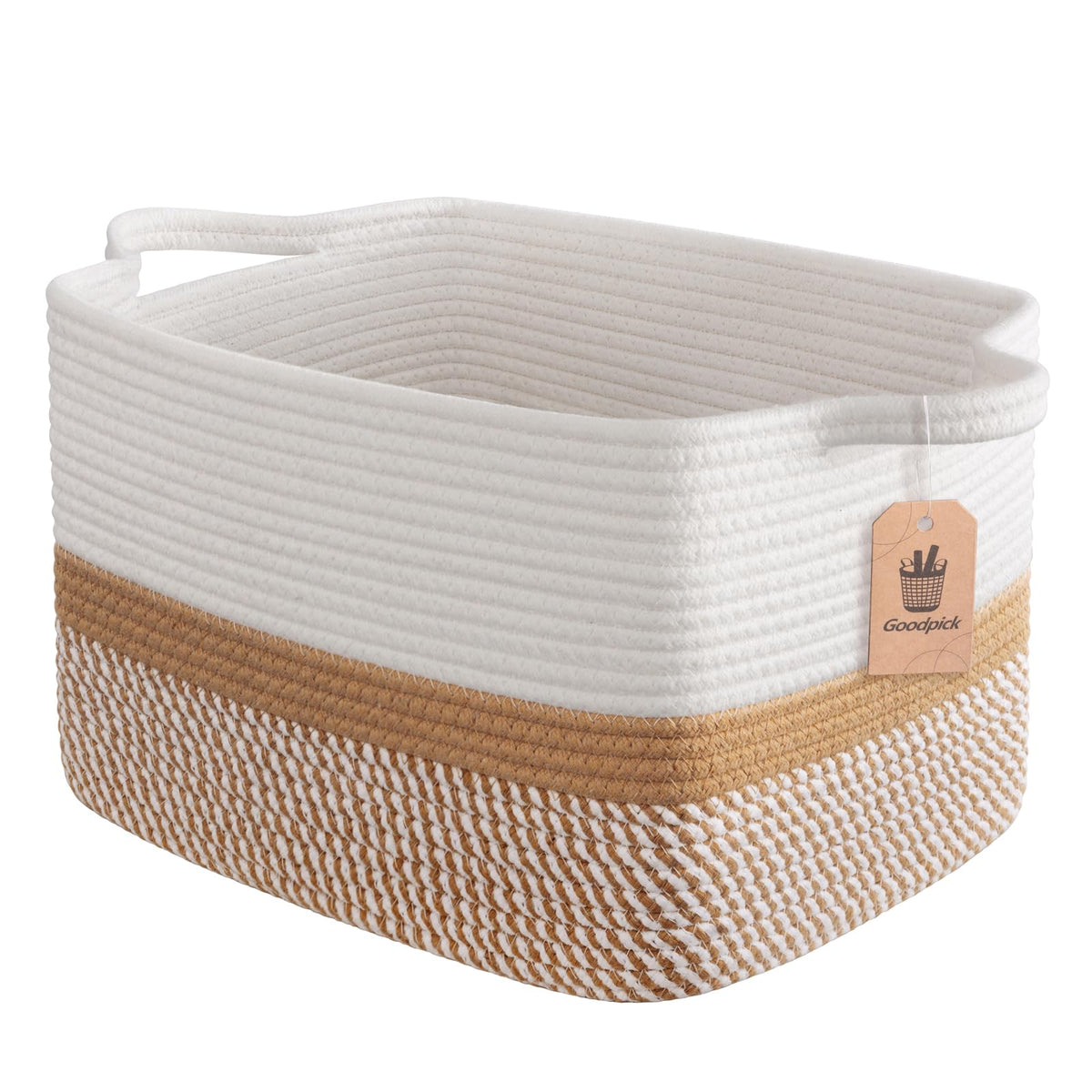 Goodpick Woven Storage Basket for Shelves, 13" x 10" x 9", Black Jute