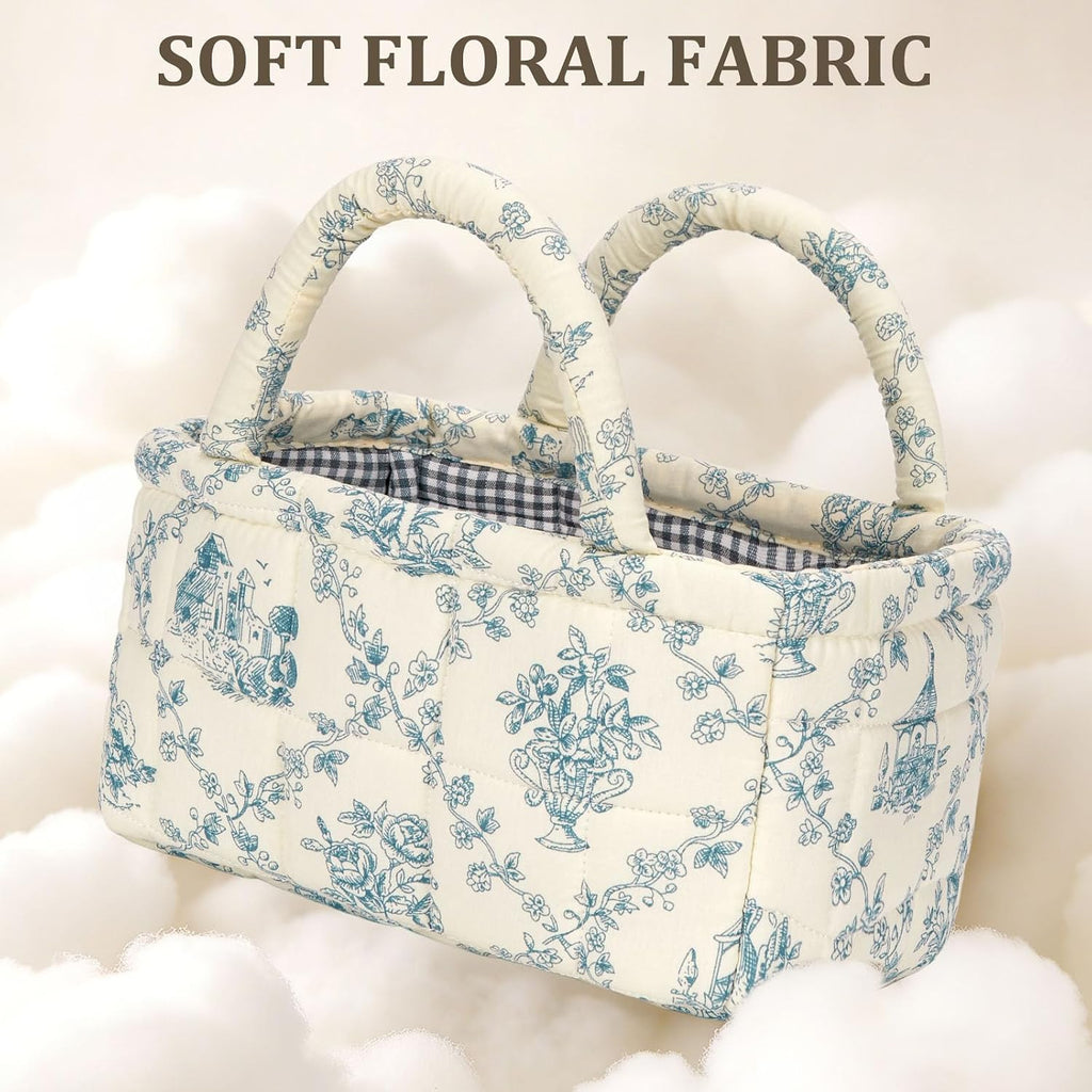 Fabric Storage Basket 2 Pack,Large and Mini Boho Laundry Nursery Hamper Portable Folding Organizer for Car Bedroom (Blue Vine)