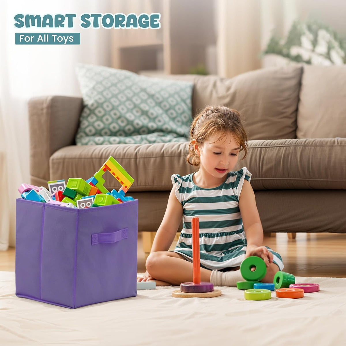 4E's Novelty 6 Pack 11 Inch Pastel Color Storage Foldable Cube Bins, Colorful Boho Storage Baskets For Nursery, Kids Room, Fabric Baskets For Toys, Clothes, Classroom Organization and Storage