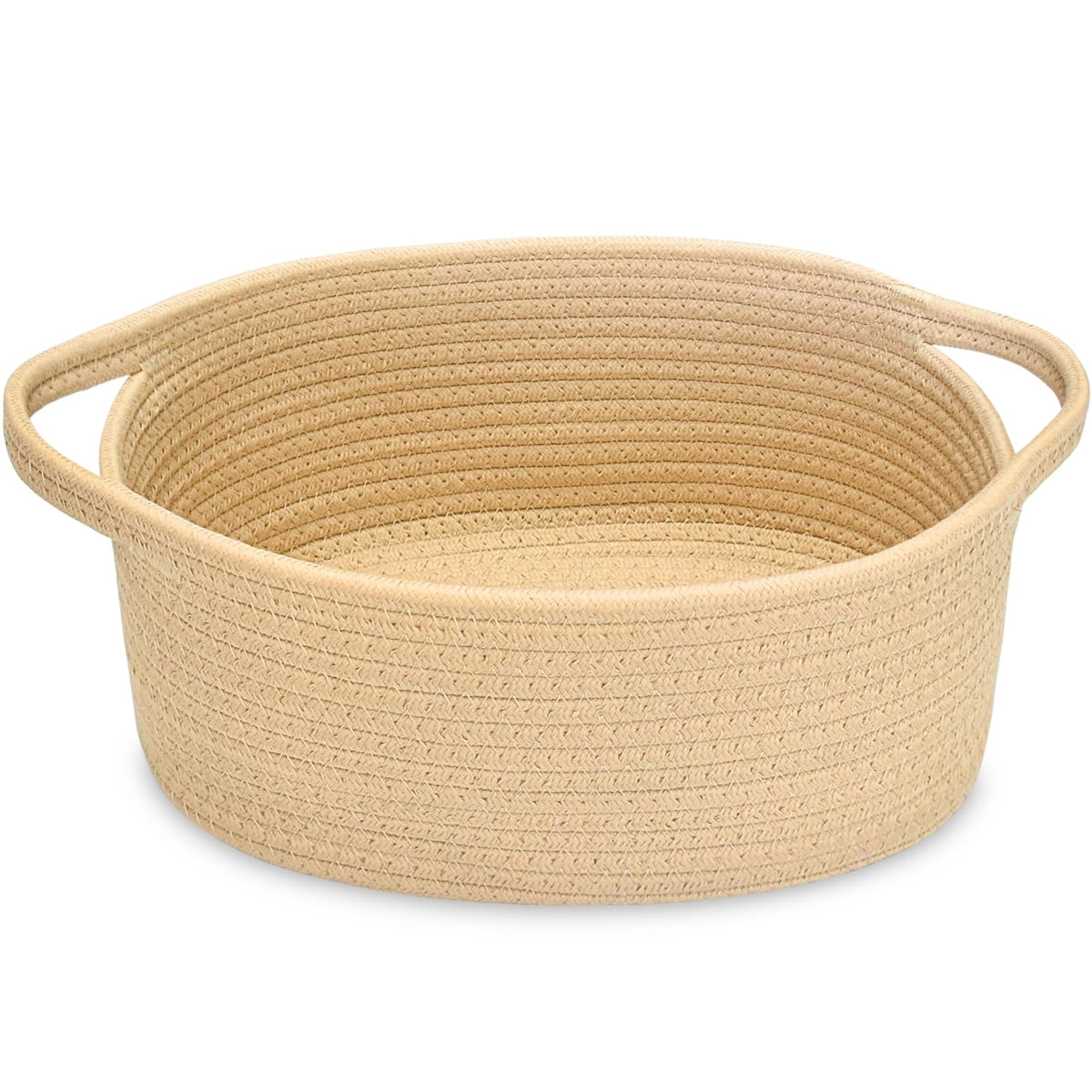 ABenkle Small Basket with Handles, Boho Decorative Rope Woven Dog Cat Toy Storage Bin Shelf Storage Organizer, Easter Christmas Gift Basket, 12"x8"x5", White