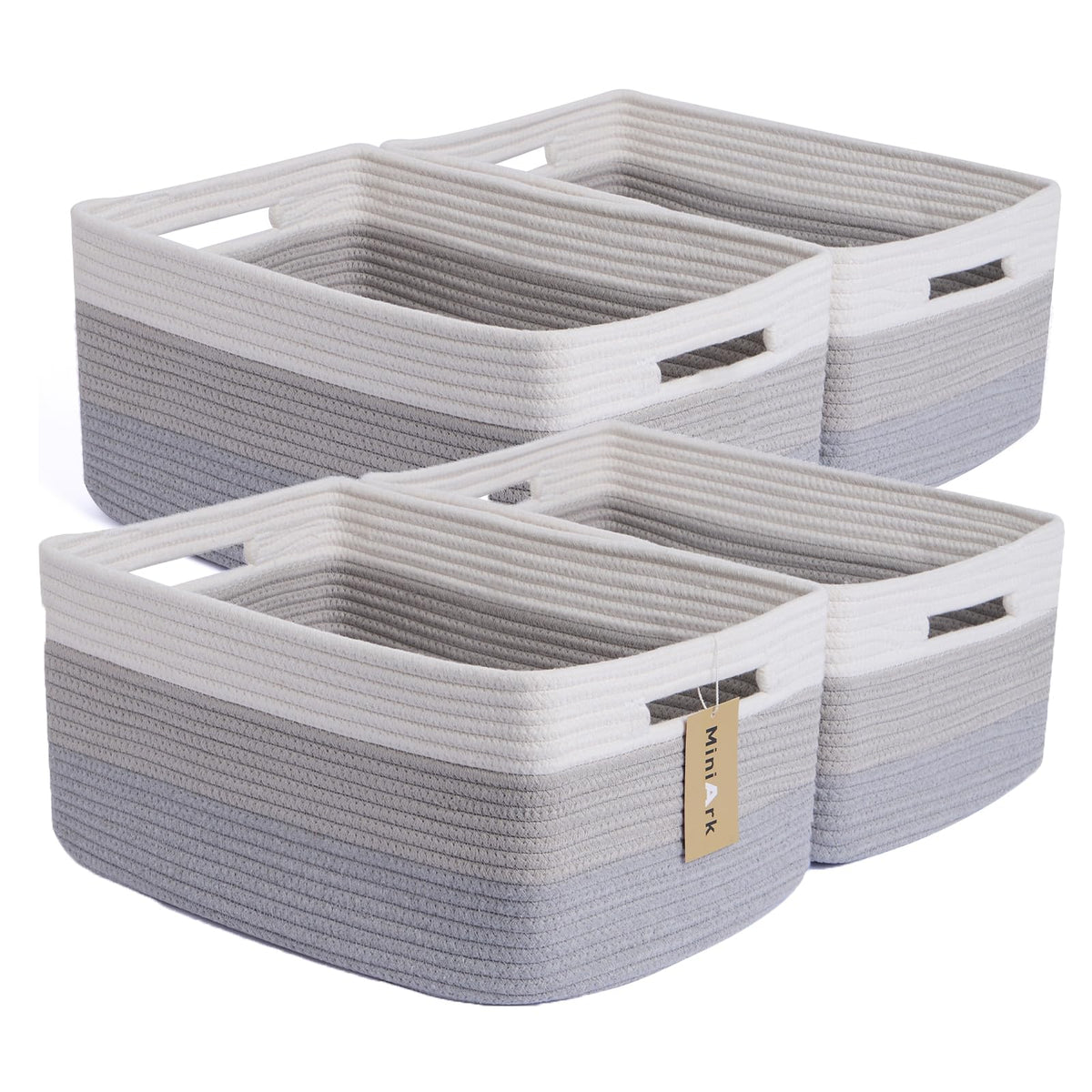 MiniArk Large Storage Baskets for Shelves, 17 x 13 x 7.5” Closet Organizers Bins for Clothes Blanket Towels, Baby Nursery, Toy Baskets Box, Woven Rope Baskets, 2 Packs Gradient Brown