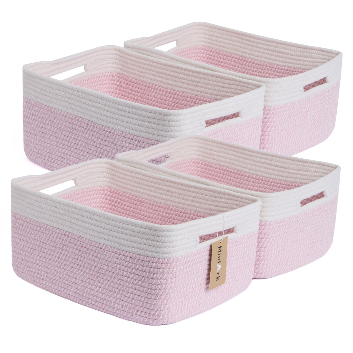 MiniArk Large Storage Baskets for Shelves, 17 x 13 x 7.5” Closet Organizers Bins for Clothes Blanket Towels, Baby Nursery, Toy Baskets Box, Woven Rope Baskets, 2 Packs Gradient Brown