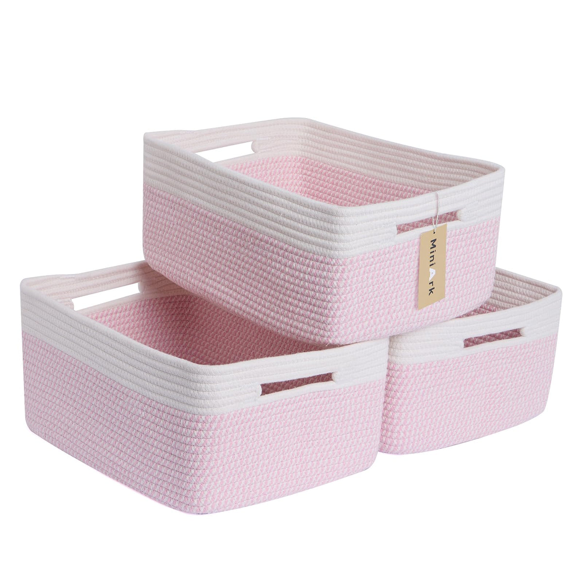 MiniArk Large Storage Baskets for Shelves, 17 x 13 x 7.5” Closet Organizers Bins for Clothes Blanket Towels, Baby Nursery, Toy Baskets Box, Woven Rope Baskets, 2 Packs Gradient Brown