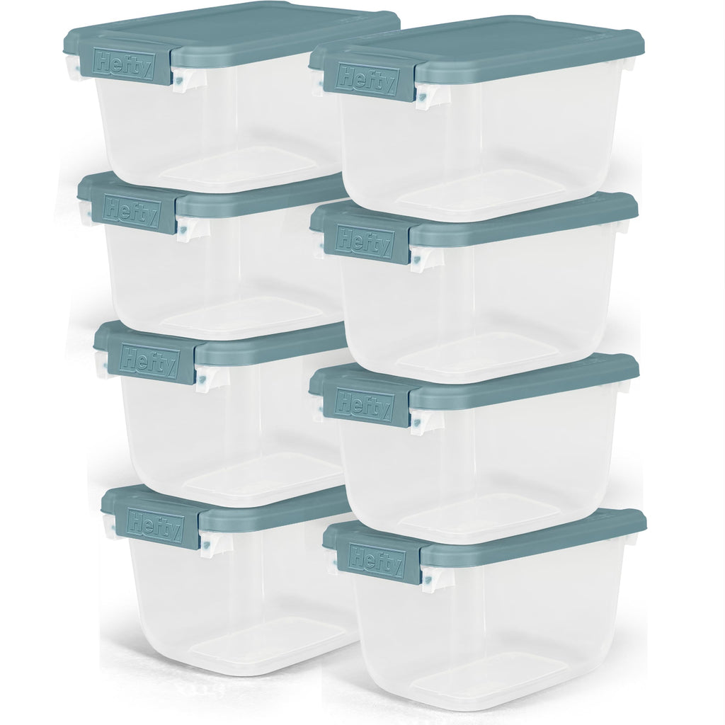 Hefty HI-RISE Stackable Storage Bins - Under Bed Storage Containers with Lids, Shoe Organizer, Plastic Storage Bins, Clear Shoe Boxes with XL Lid-Locking Latches, Durable Double Rim - 72qt (6 Pack)