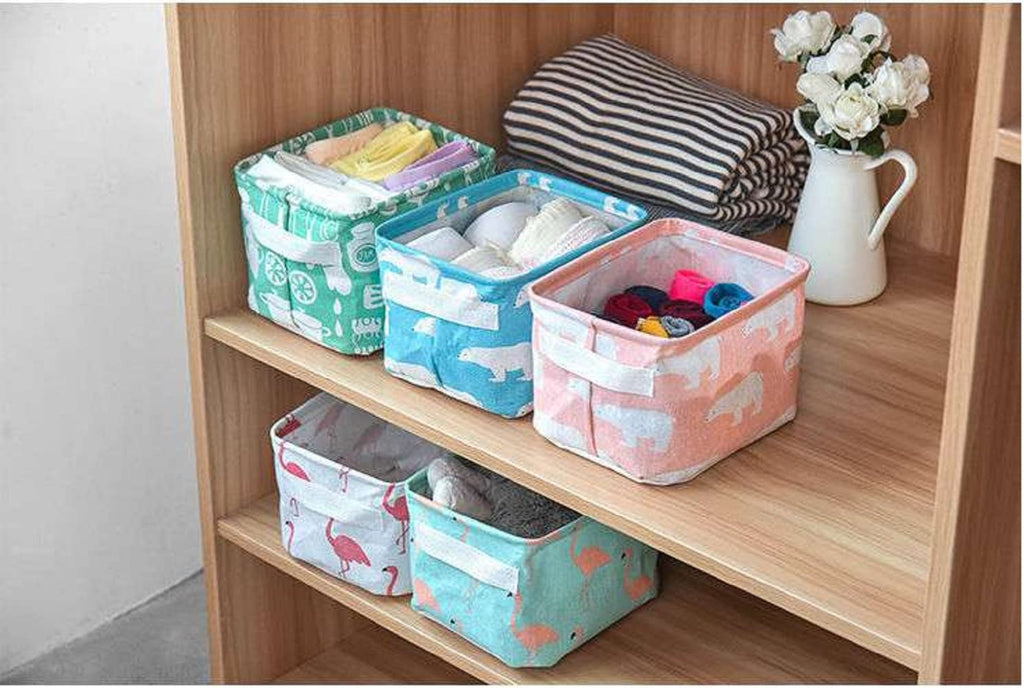 FocuH Stylish Storage Basket Cotton and Linen Fabric Mini Storage Cubes Nursery Storage Baskets with Handles for Shelves & Desks (Set of 3)