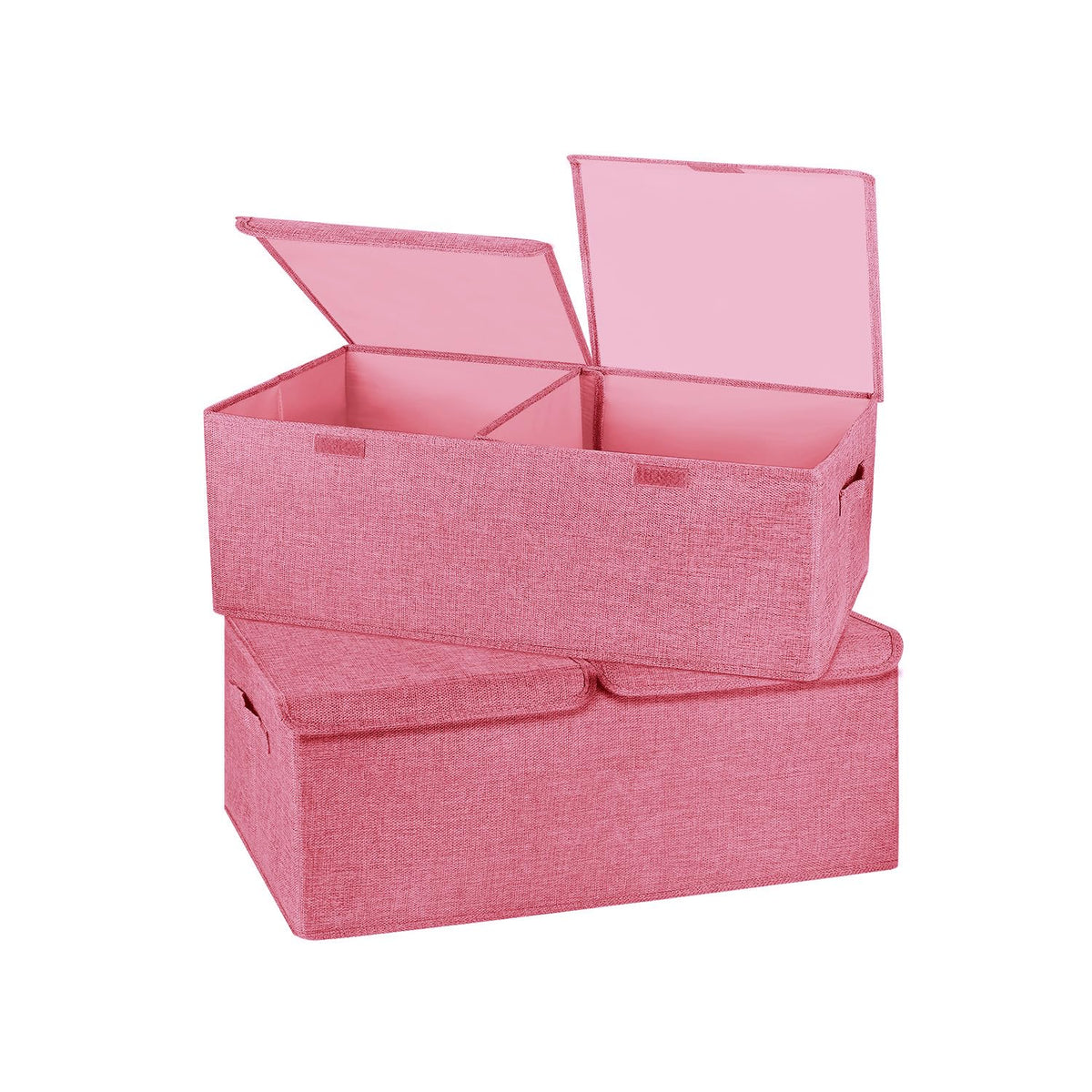 2 Pack Large Linen Fabric Collapsible Storage Bins with Lid and Handles, Washable Storage Box Baskets Cube with Removable Divider for Bedroom,Closet,Office,Living Room,Nursery (Black, Large)