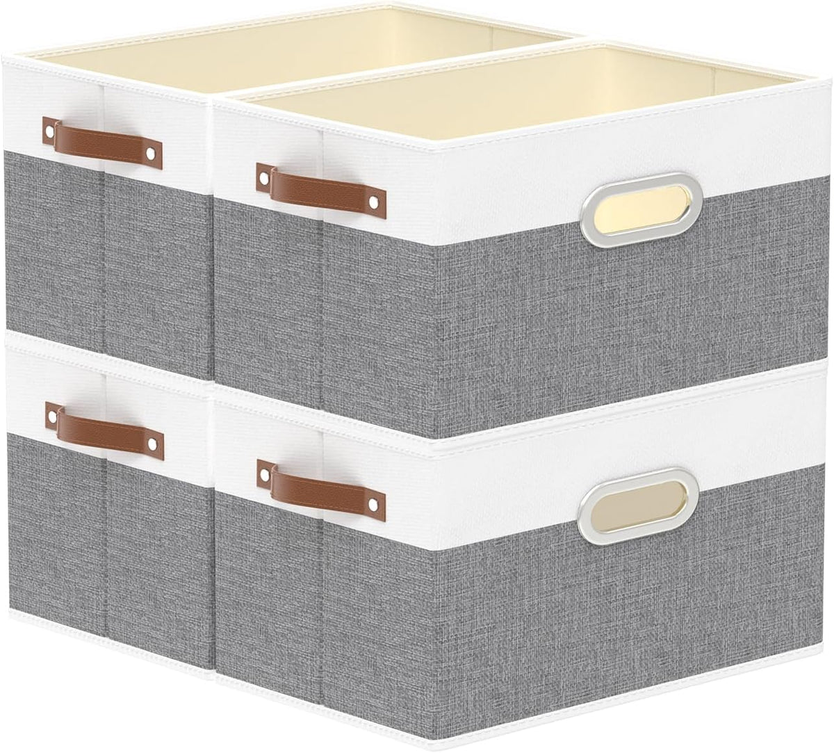 Yawinhe Fabric Storage Baskets,13.0x9.1x7.9in,White/Grey,4-Pack