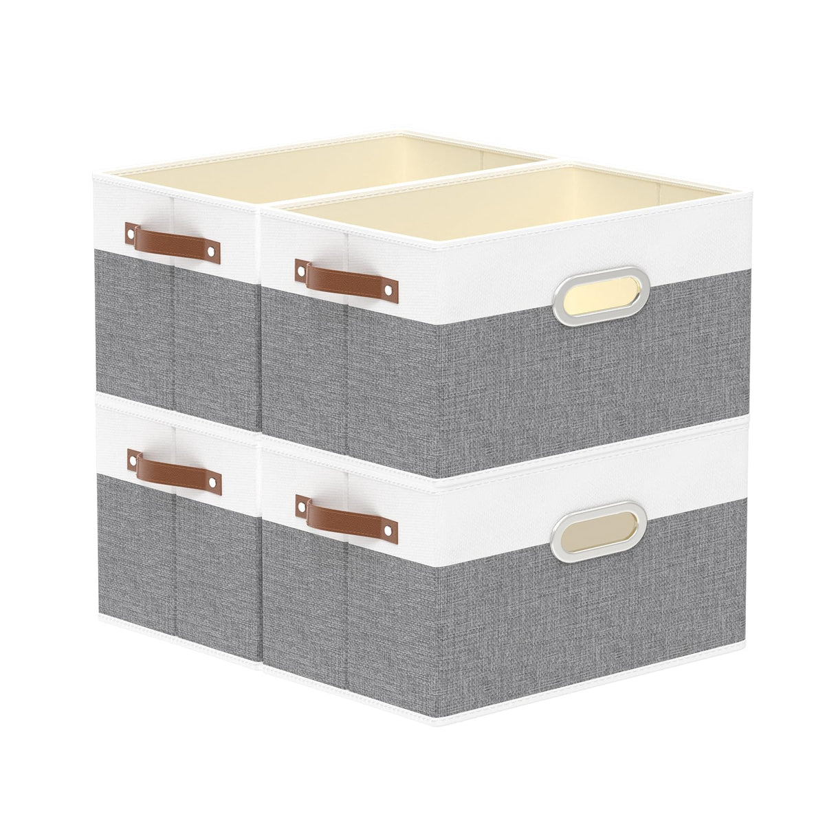Yawinhe Fabric Storage Baskets,13.0x9.1x7.9in,White/Grey,4-Pack