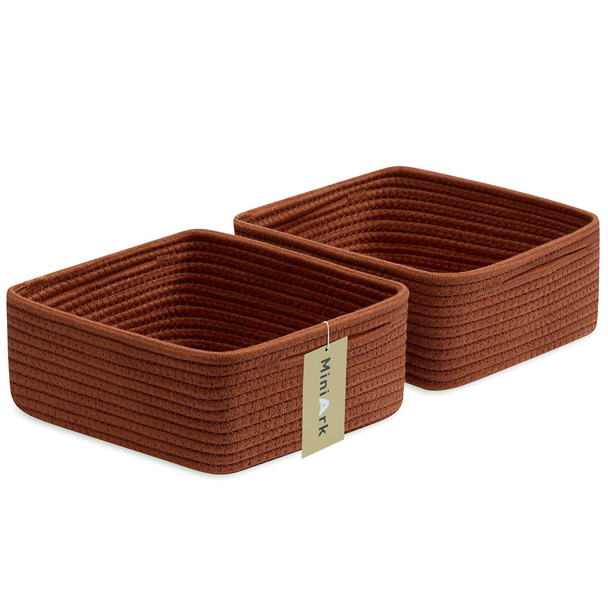 MiniArk Small Square Shallow Baskets for Organizing, 9.7x9.7x4.3 Inch Rope Woven Storage Bins for Cubes Closet, Shelves Storage, Boho Decorative Basket, 2 Packs Black