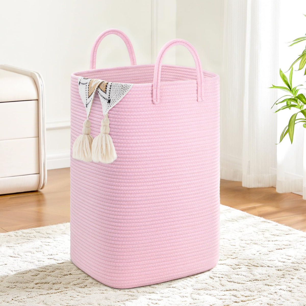 Laundry Basket,Woven Cotton Rope Laundry Hamper,Versatile Storage for Dirty Clothes,Baby Toys,and Blankets in Bathroom, Nursery,and Living Room (Brown, 60L)