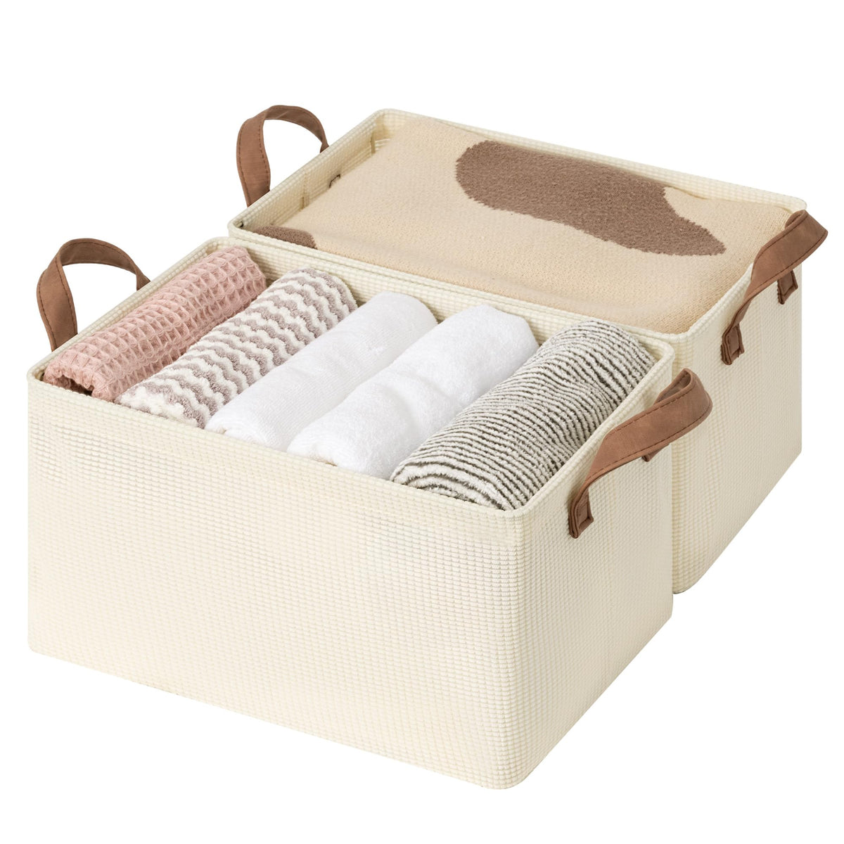 StorageWorks Linen Closet Organizers, Fabric Storage Bin, Beige, 2-Pack