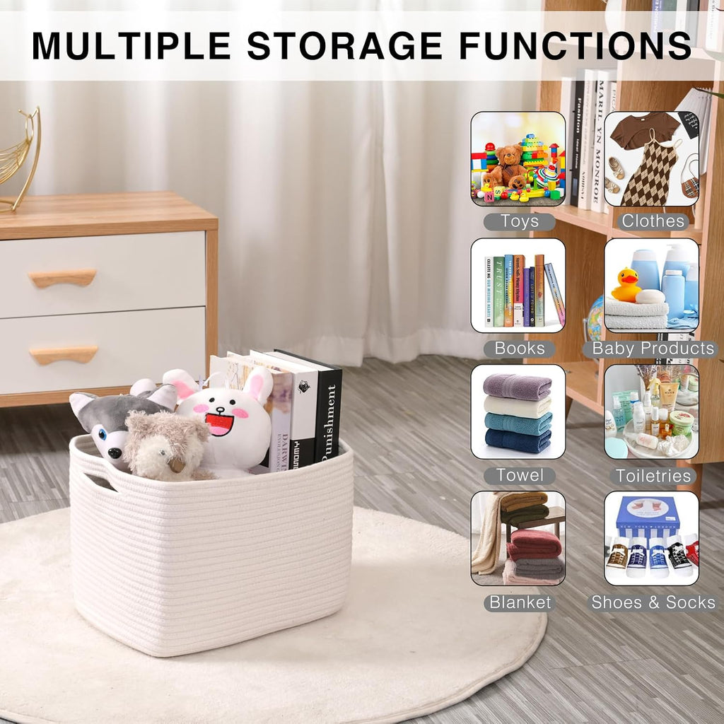 ICERZCZ Storage Baskets for Organizing Shelves 15x11x9.5 Off White 3 Packs