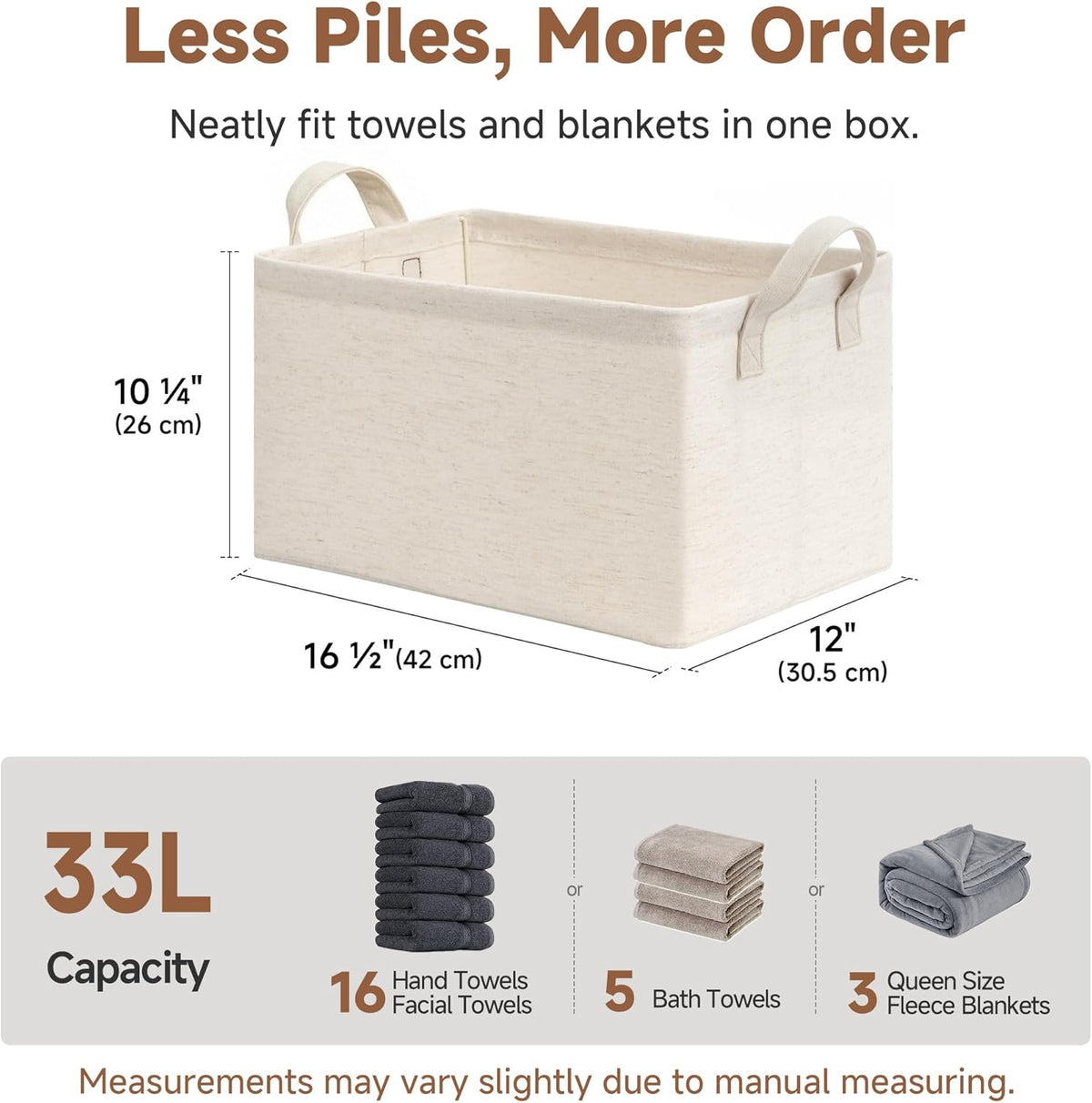 StorageWorks Linen Closet Organizers, Fabric Storage Bin, Beige, 2-Pack
